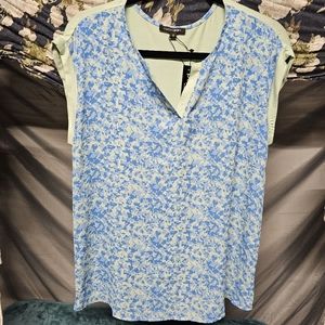 3/$25 🆕 Papermoon Rayon Sage & Blue Silky Blouse size Small